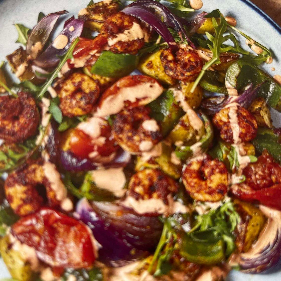 Spanish-style prawn and charred pepper salad