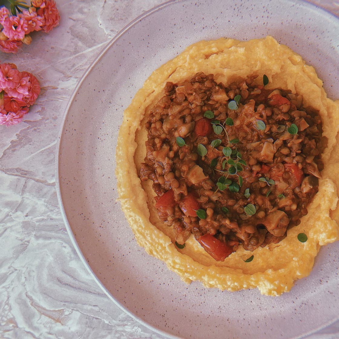 ragù di lenticchie e funghi con polenta