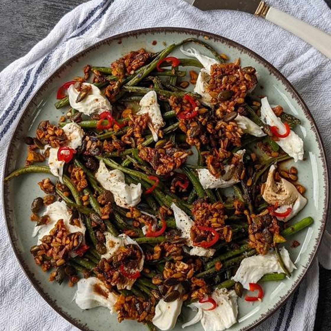 This is the summer salad of dreams. Garlic green beans with a sw