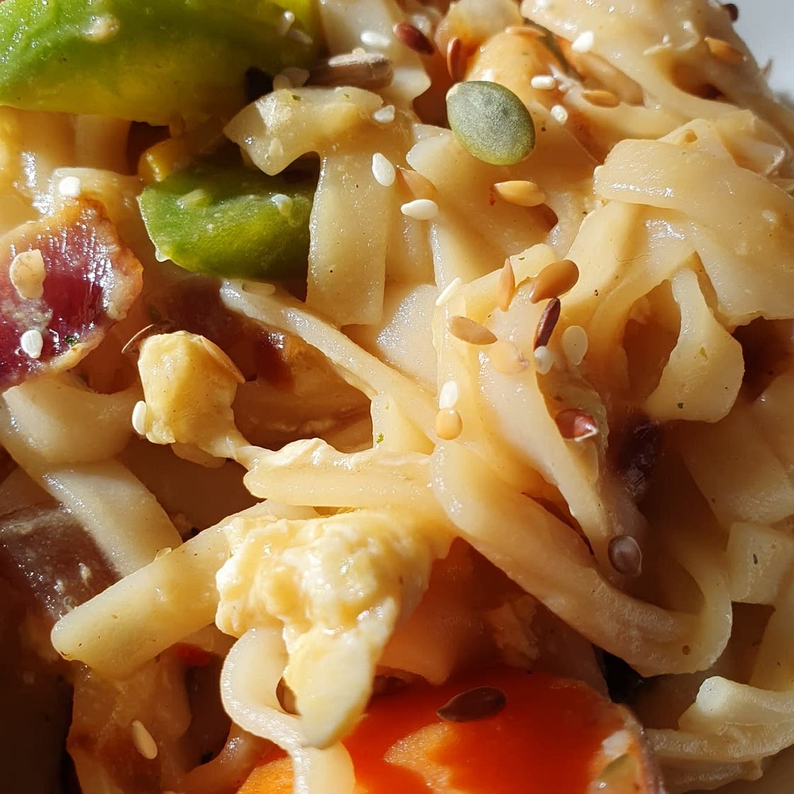 Rainbow Vegetarian Pad Thai with Peanuts and Basil