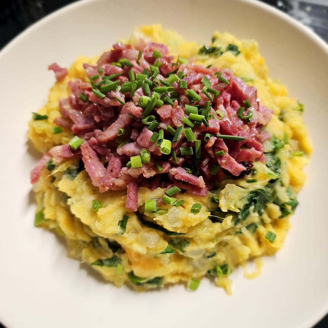 Stampot met paksoi en spekjes