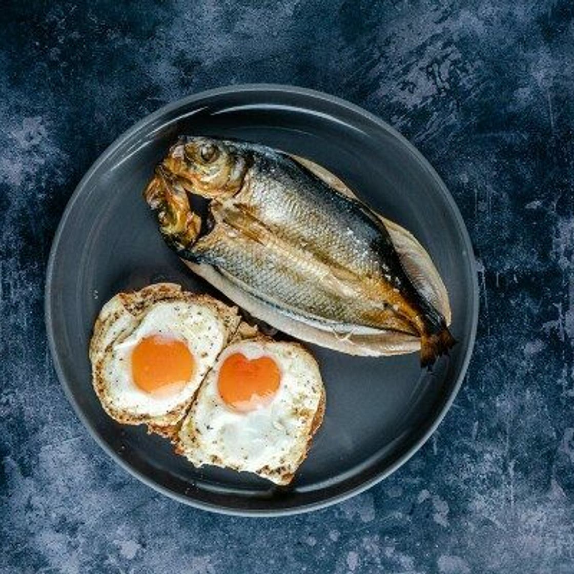 Kippers and brown butter fried egg on sourdough toast