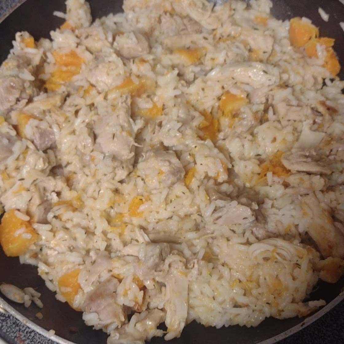 Cheesy Chicken, Butternut Squash and Cauliflower Rice Skillet