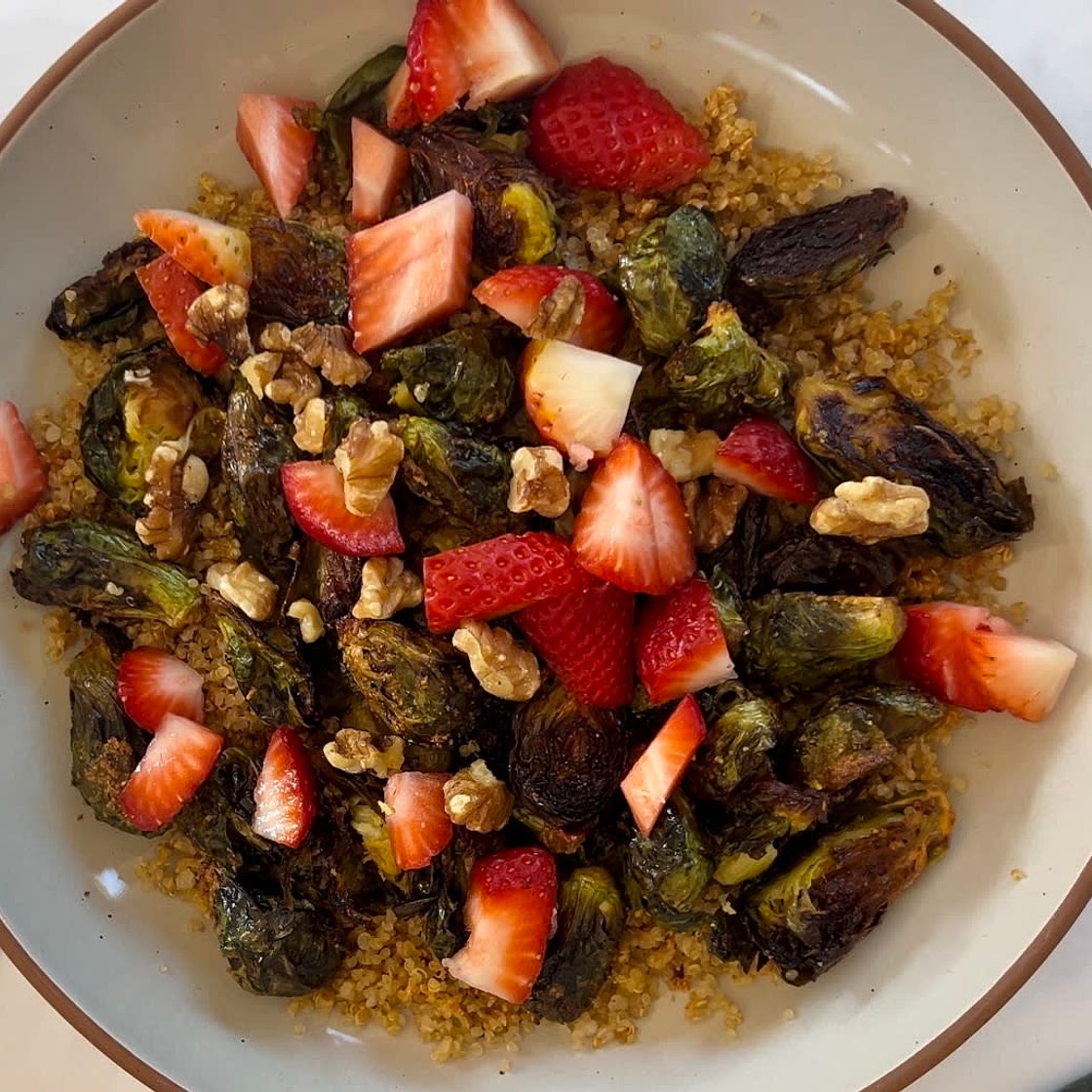 Crispy quinoa, strawberry, and Brussels bowl 