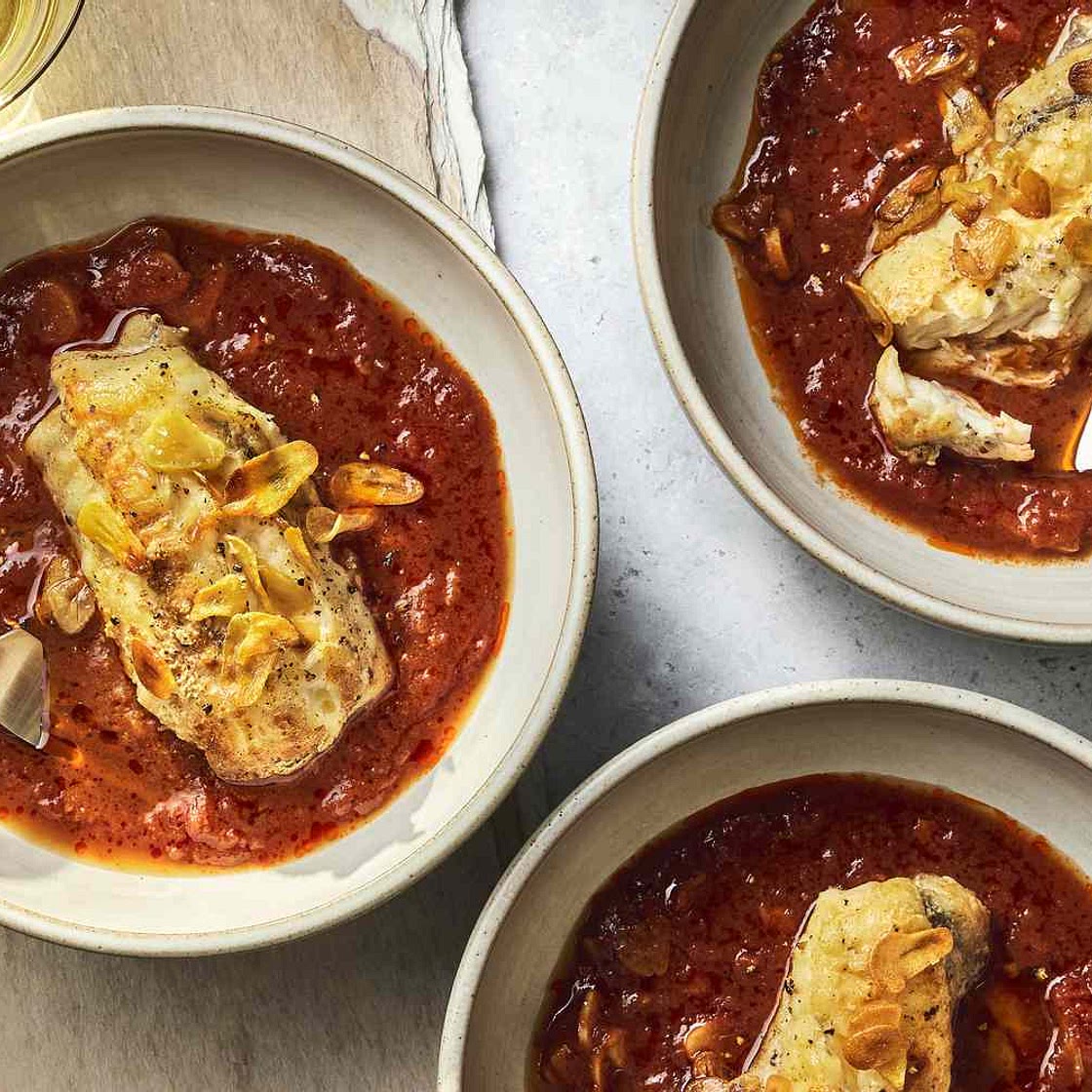 Monkfish in Tomato-Garlic Sauce