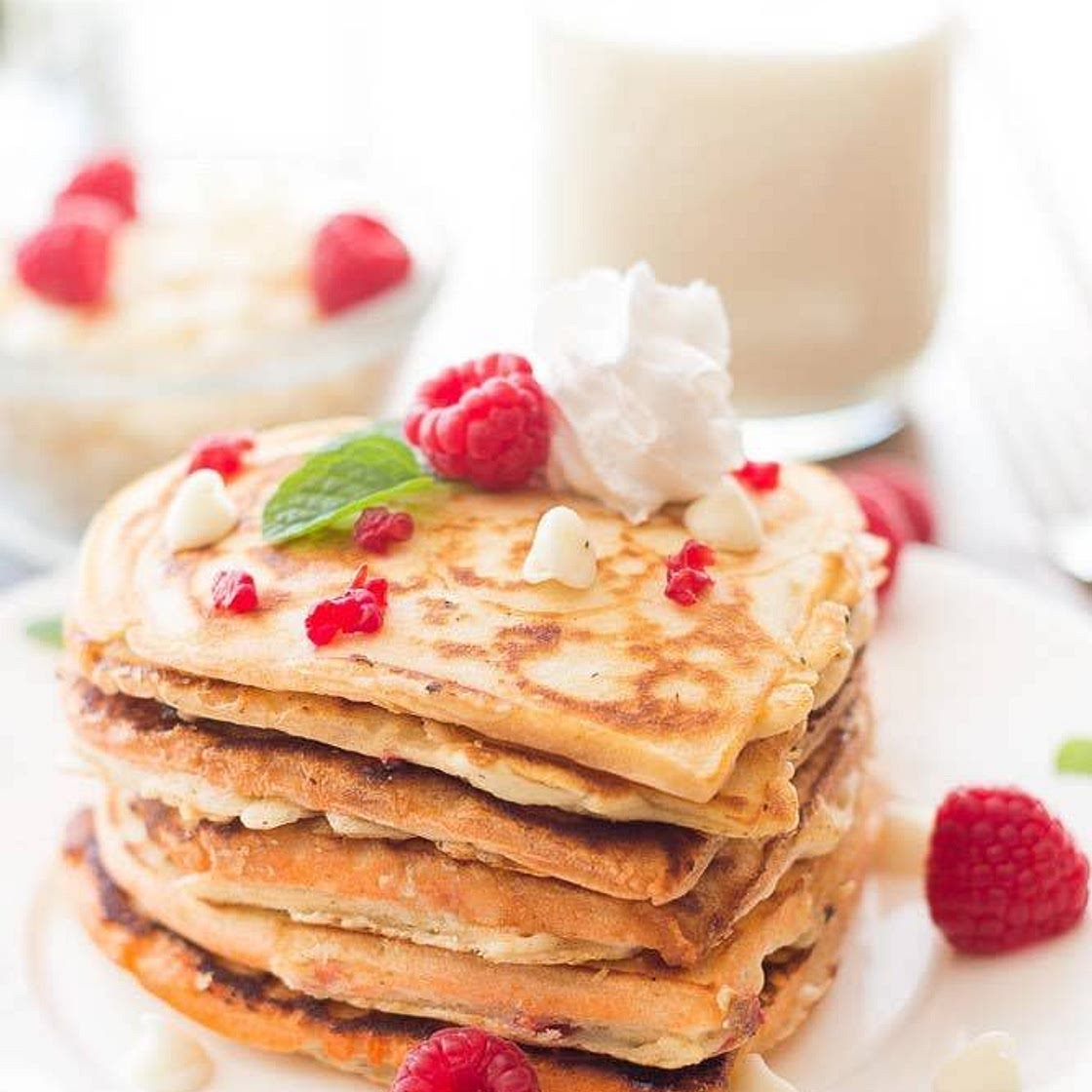 White Chocolate & Raspberry Pancakes