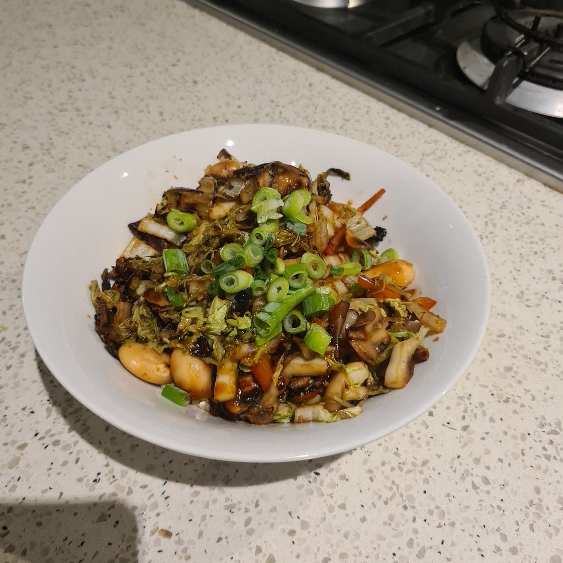 Mushroom, Cabbage and Bean Stir Fry