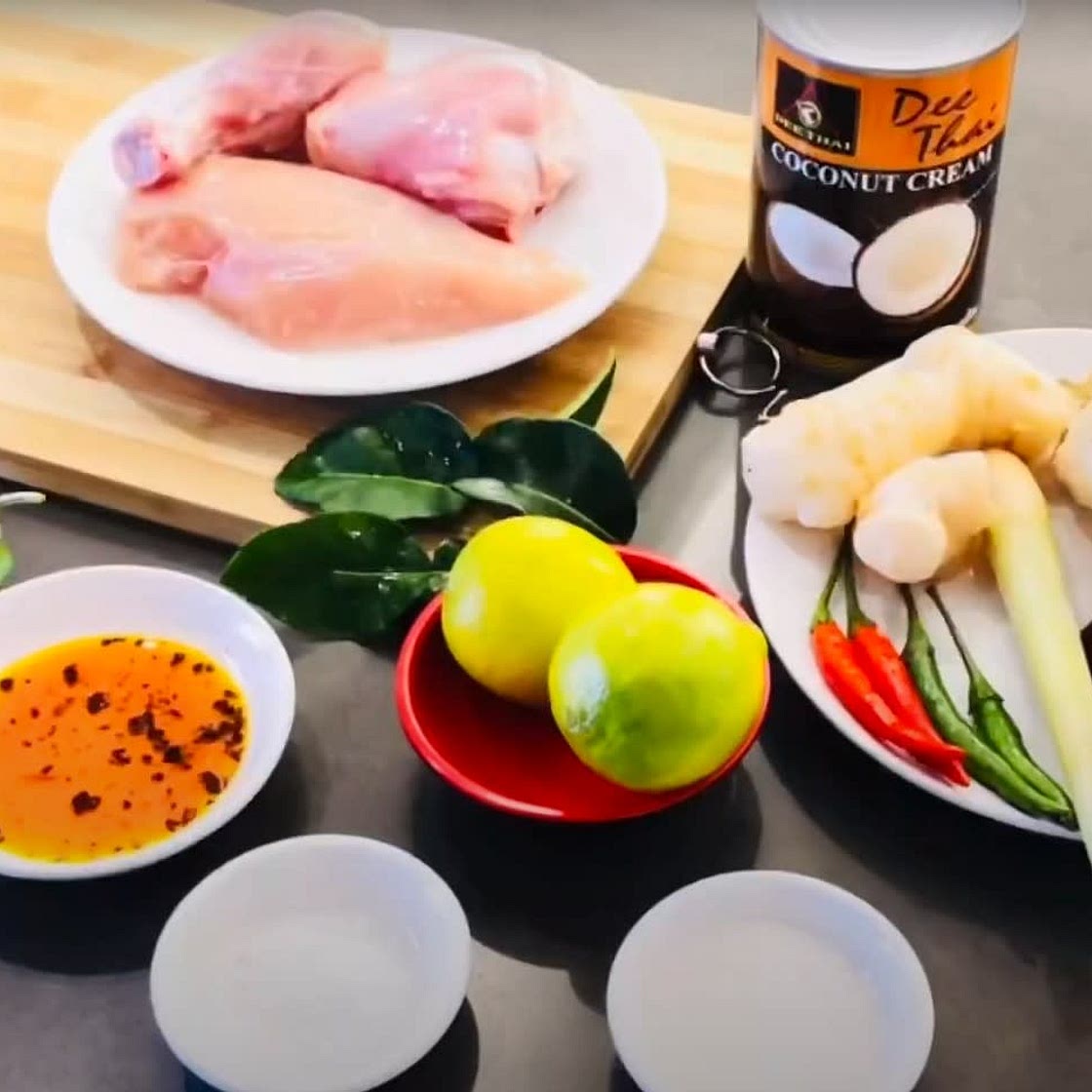 Tom Kha Kai Thai coconut soup spicy with a hint of galangal