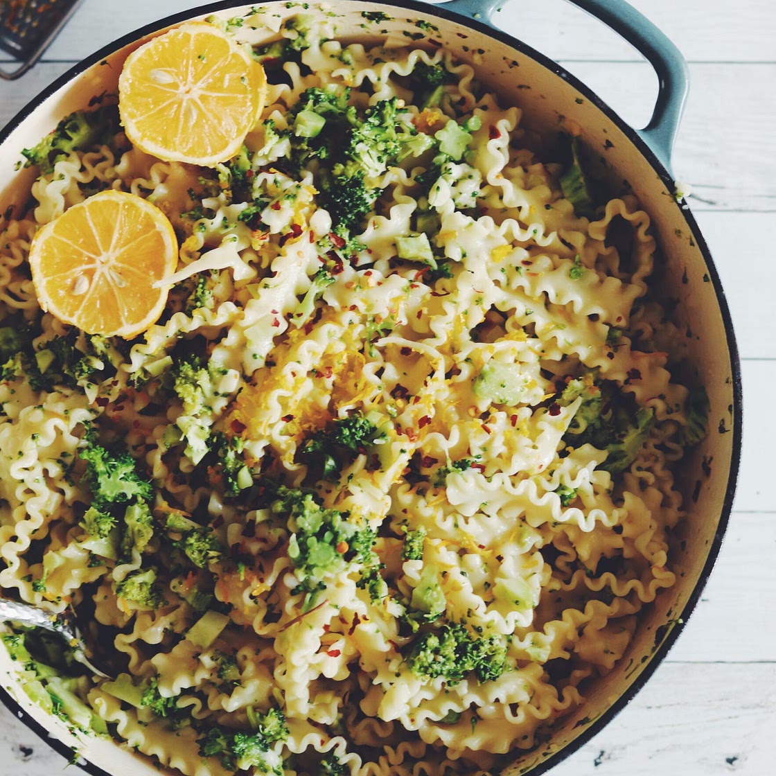 Broccoli and Garlic Pasta with Parmesan, Red Pepper Flakes + Lemon