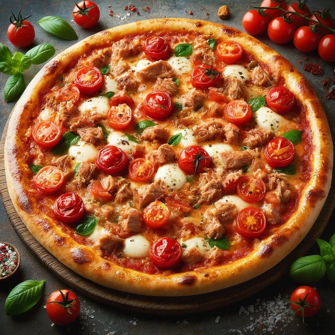 Pizza thon, tomates et mozzarella
