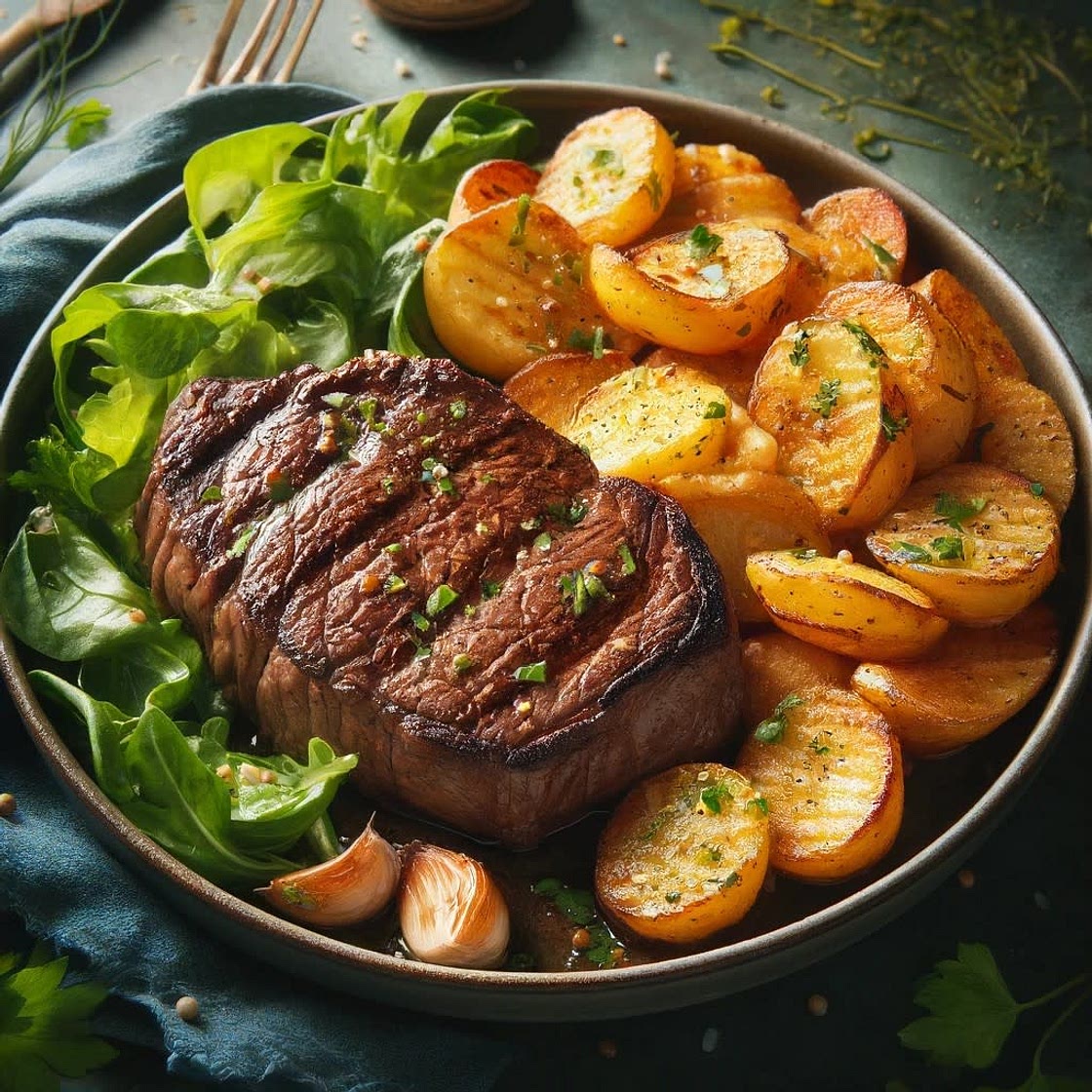 Poêlée salardaise et pièce de bœuf