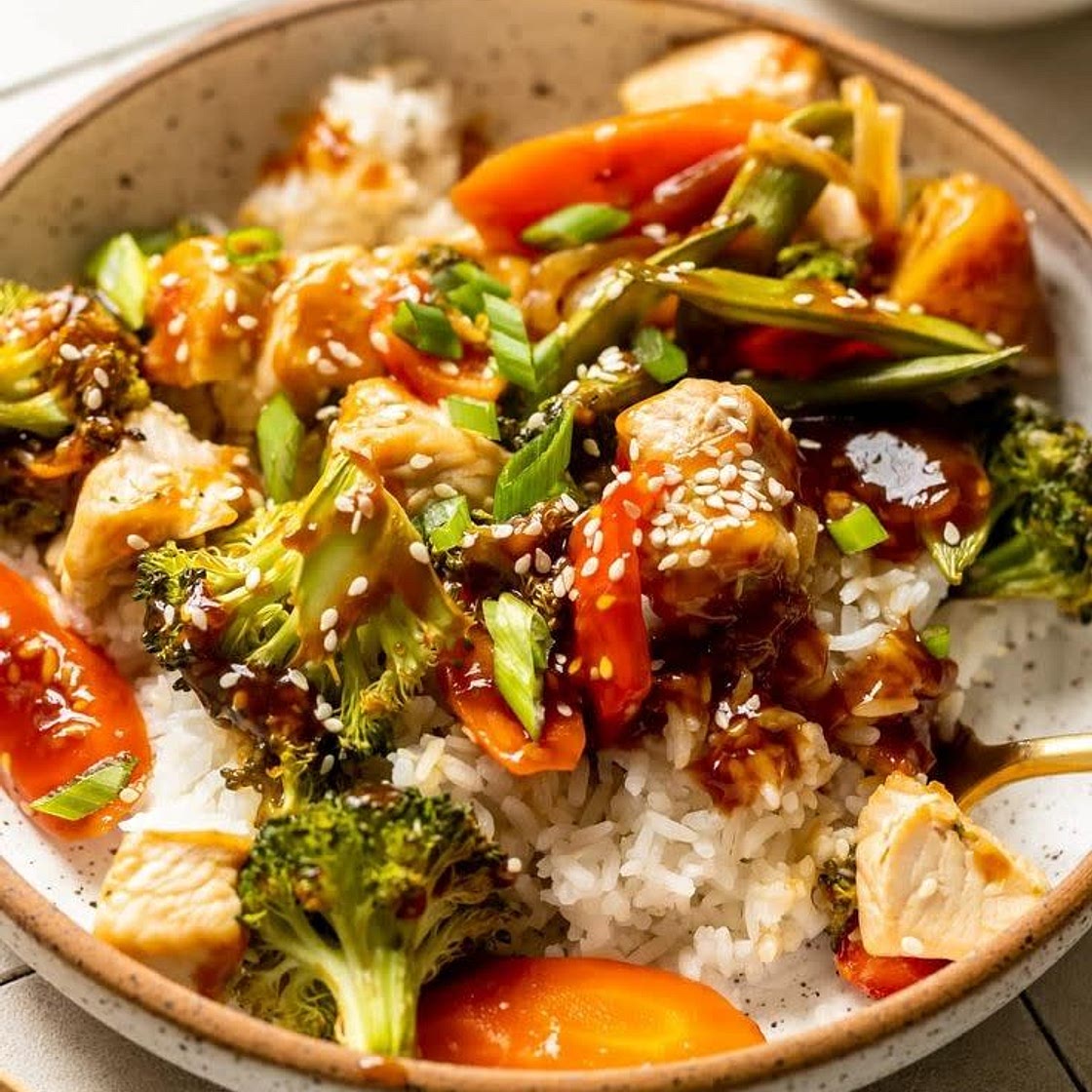 Pork and Vegetables, Served on Rice