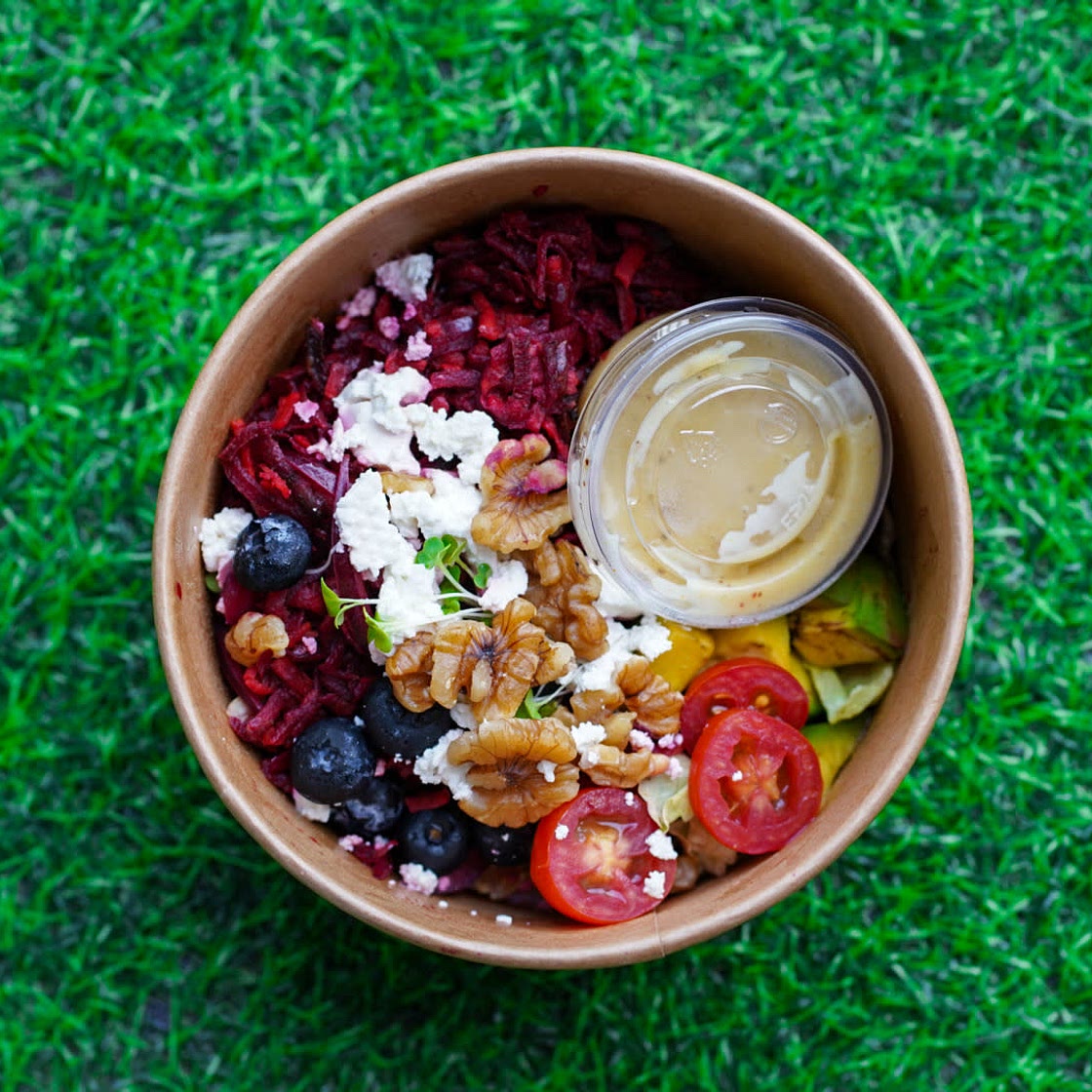 Goat cheese avocado bluebery beetroot salad with Indian spiced  