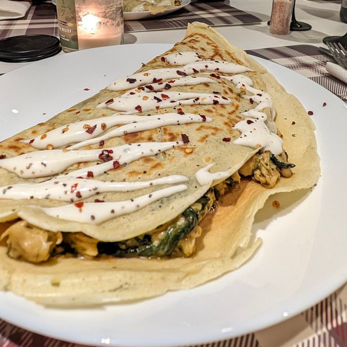 Gluten-Free Creamy Spinach Chicken Pesto Crepes