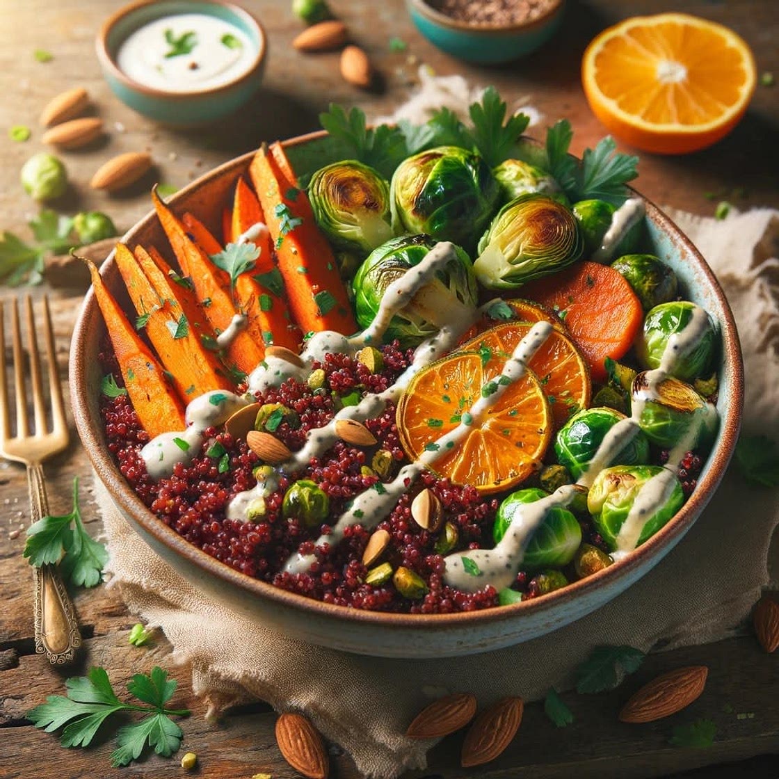 Red Quinoa and Roasted Vegetable Bowl