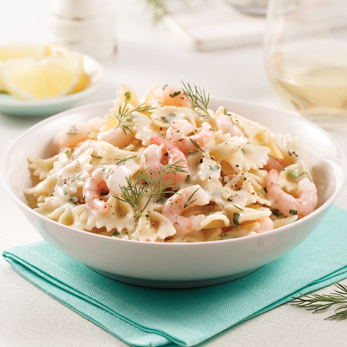 Pâtes crémeuses aux crevettes nordiques