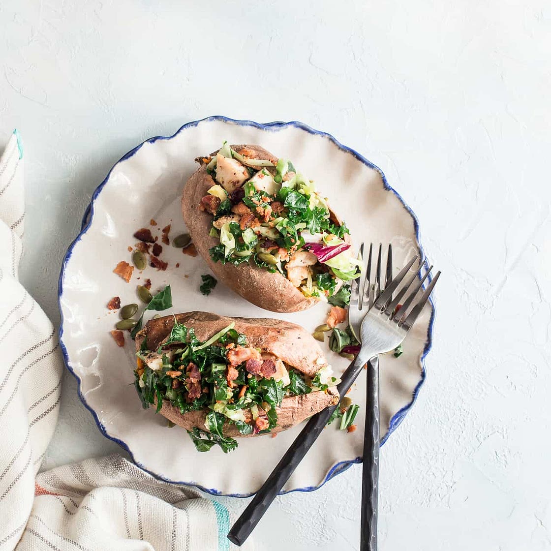 Grilled Chicken & Sweet Kale Salad Stuffed Sweet Potatoes