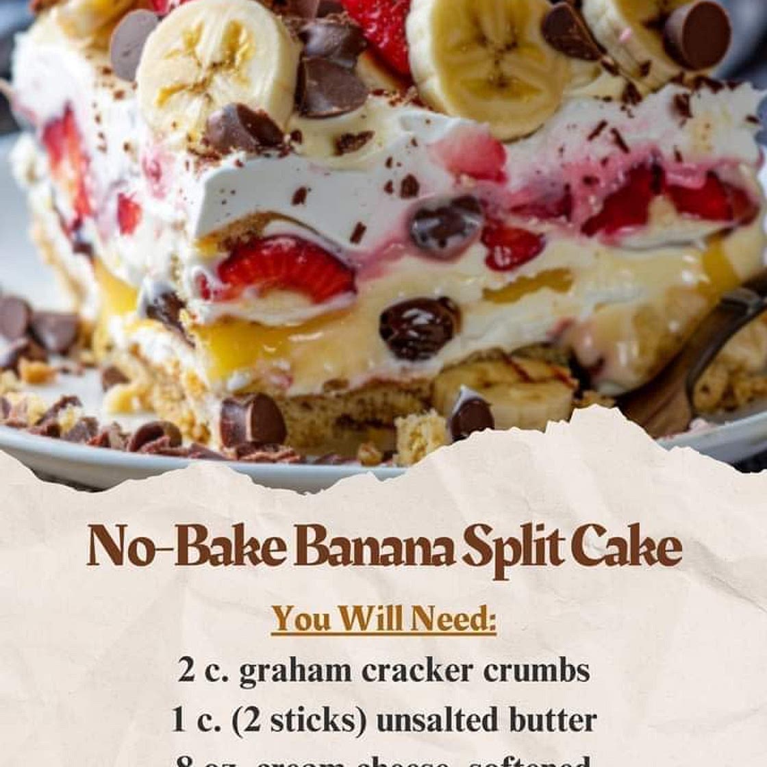 No bake banana split cake 🍌🍍🍒🍘🧈  🍰