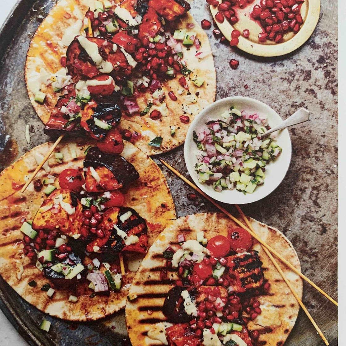 sa aubergine kebabs with aber, red onion, and mint relish