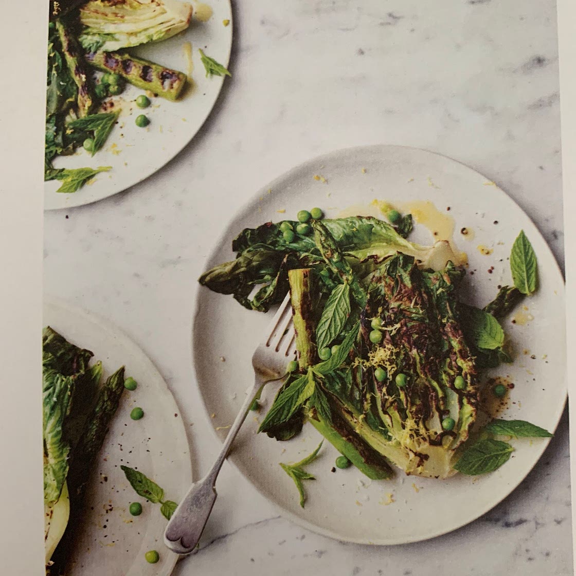 grilled baby gem, asparagus, and petits pois salad serves 2