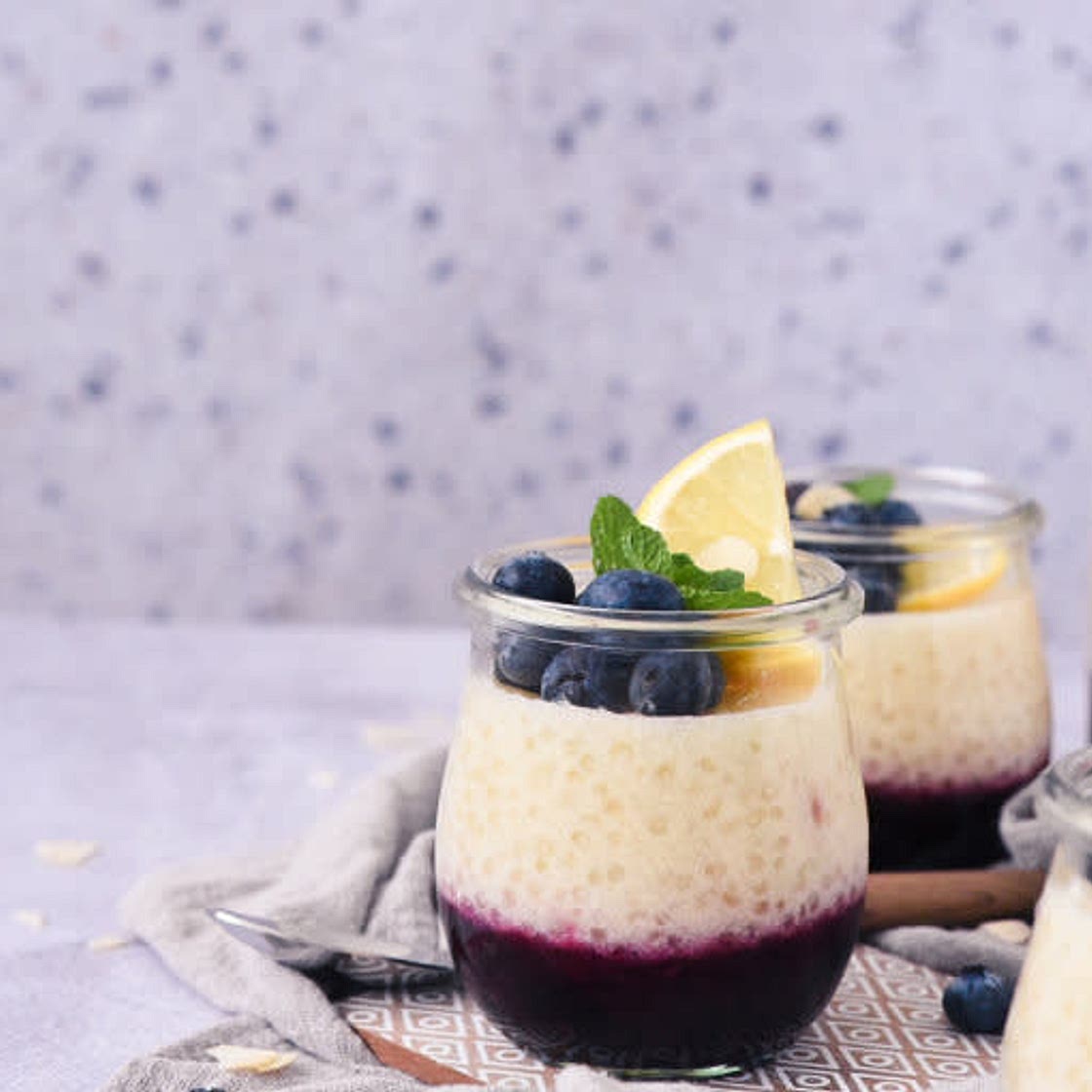 tapioca pudding with blueberry and lemon