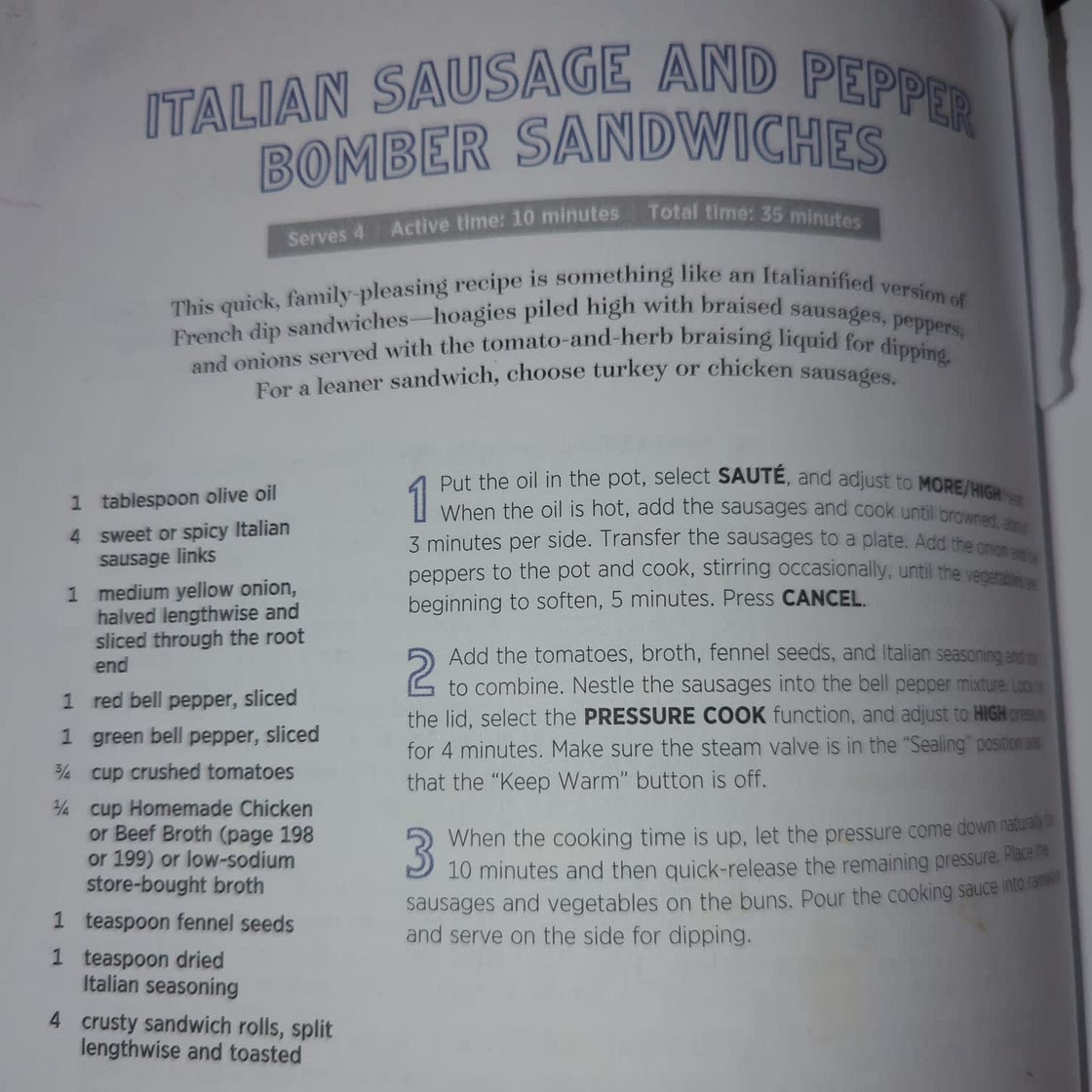 Instant Pot italian sausage and pepper sandwiches