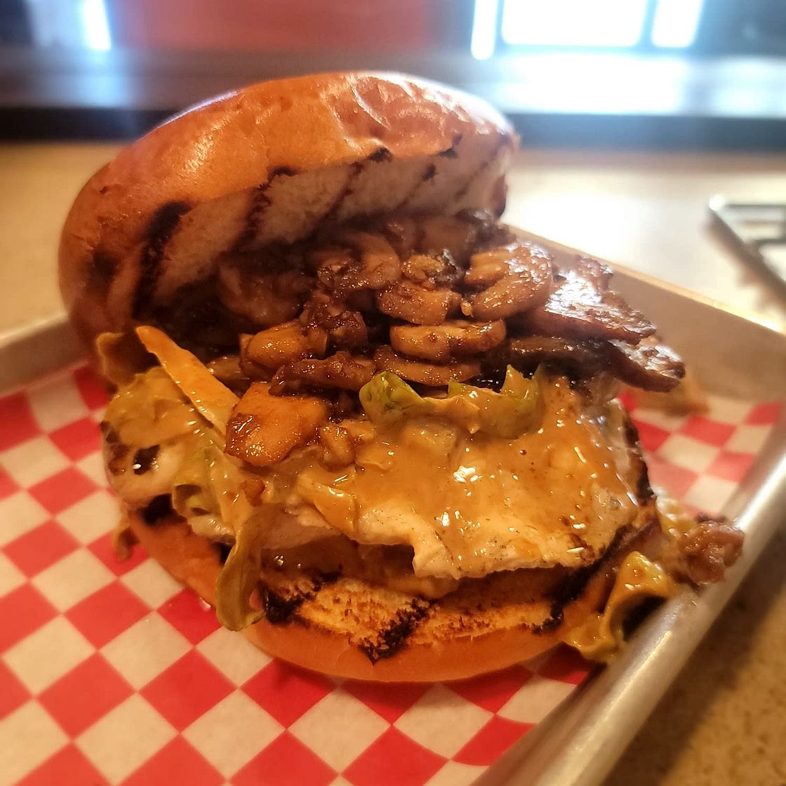 Hoisin chicken mushroom burger with Asian slaw (low sodium)