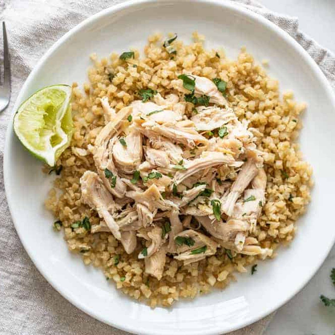 Shredded Cilantro Lime Chicken + Cauliflower Rice