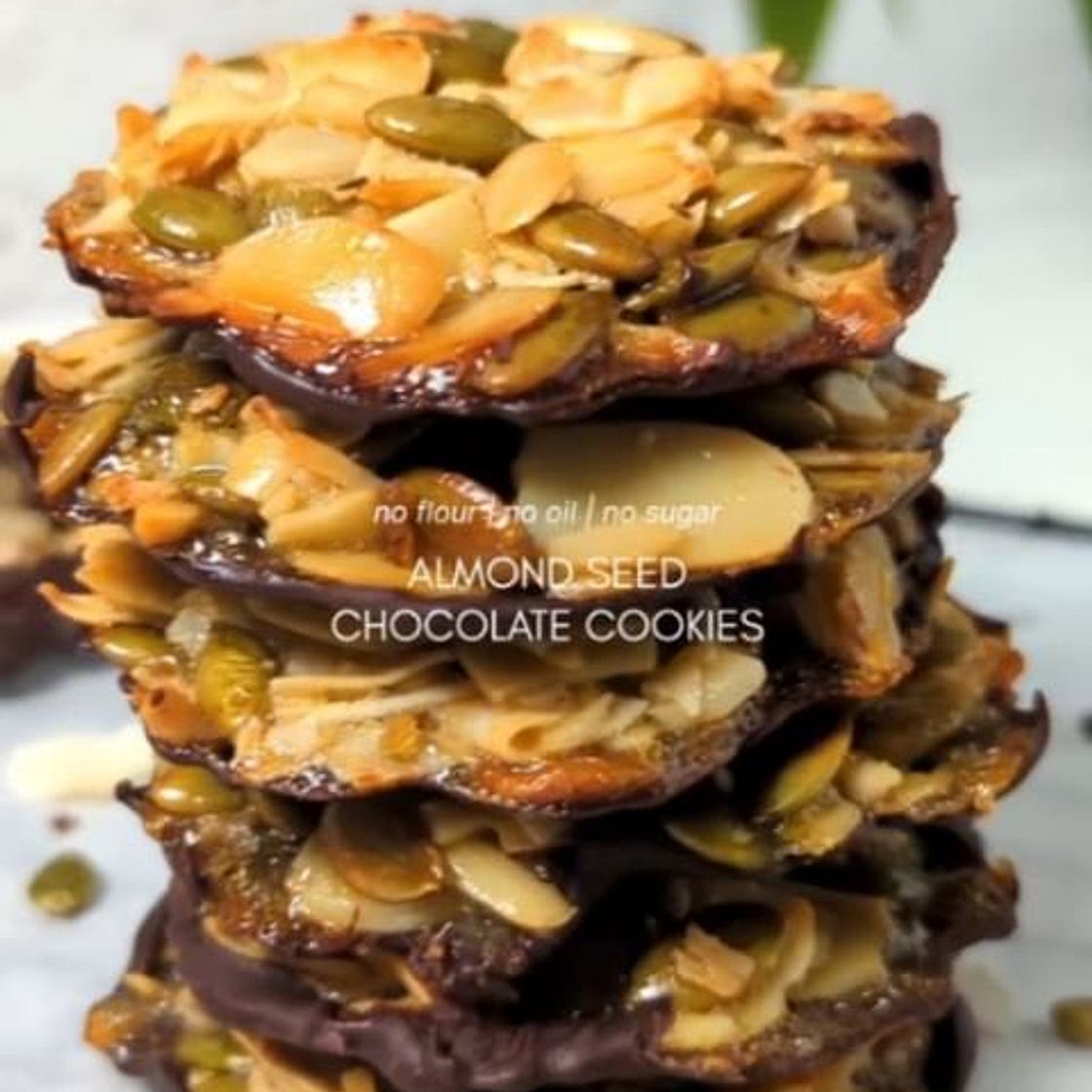 Crunchy Almond Seed Chocolate Cookies - NO FLOUR, NO OIL, NO REF