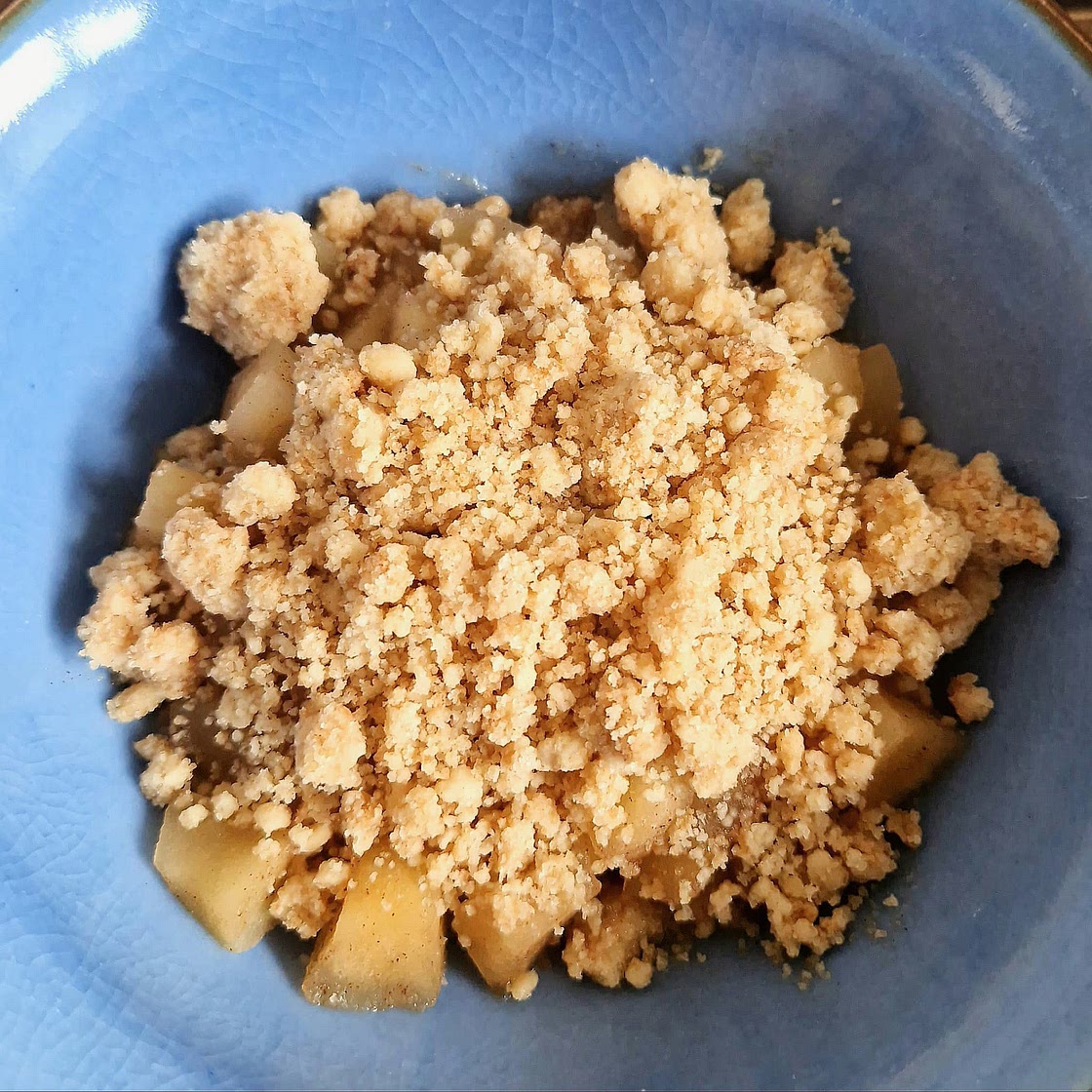 Deconstructed pink lady apple crumble