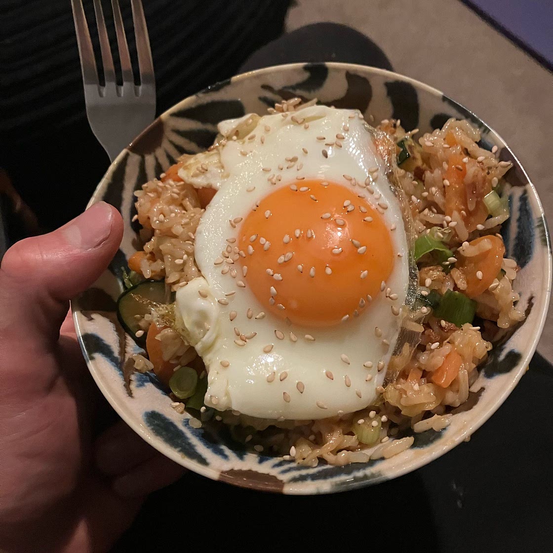 Veggie Bibimbap Rice Bowls with Sweet Sesame Sauce & a Fried Egg