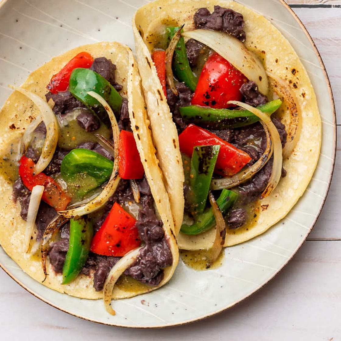 Spicy Black Bean and Fajita Veggie Tacos