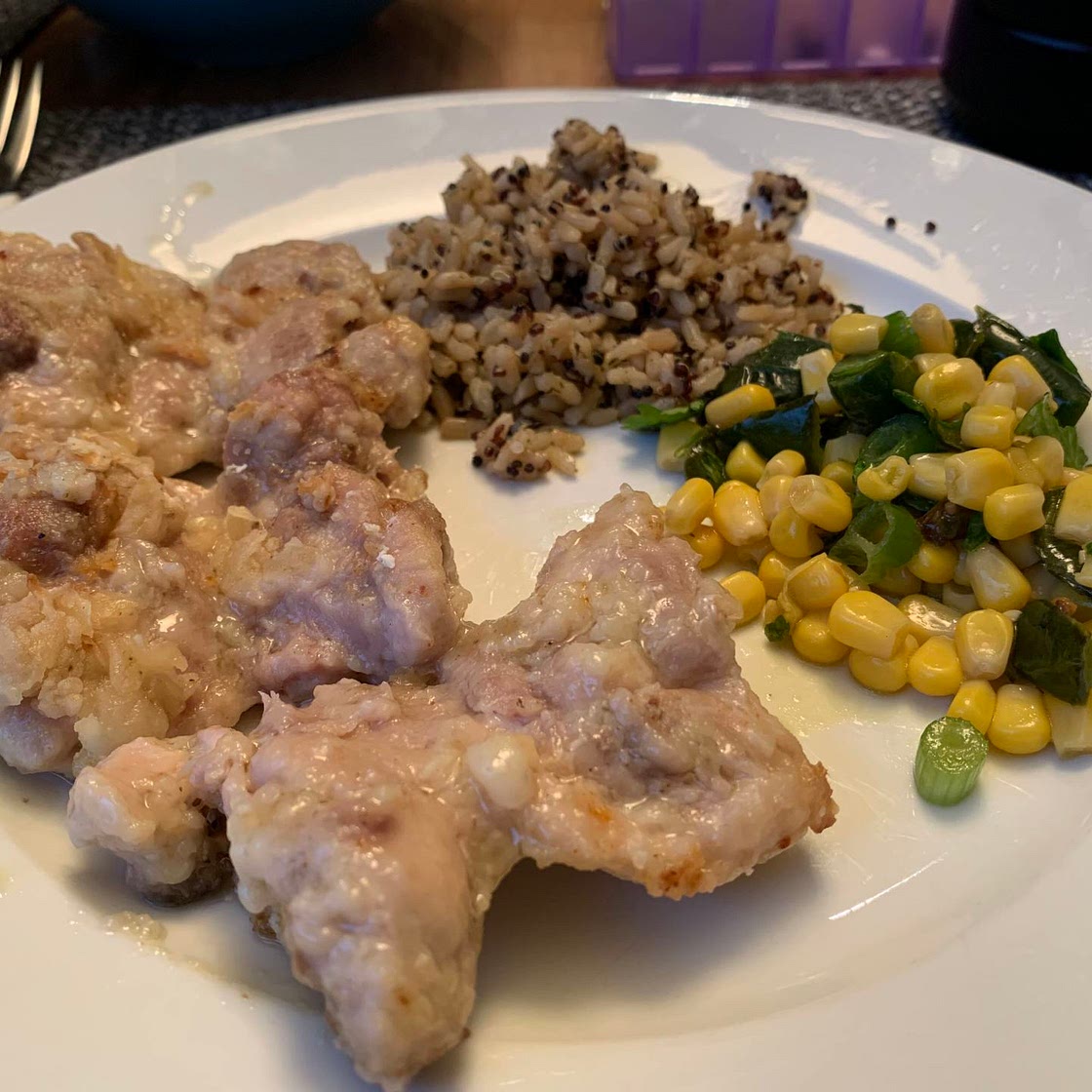 Lemon Chicken with Corn and Poblano Salad