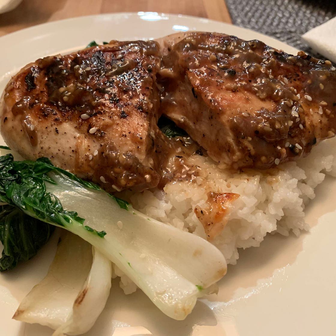 Skillet Chicken with Baby Bok Choy & Rice