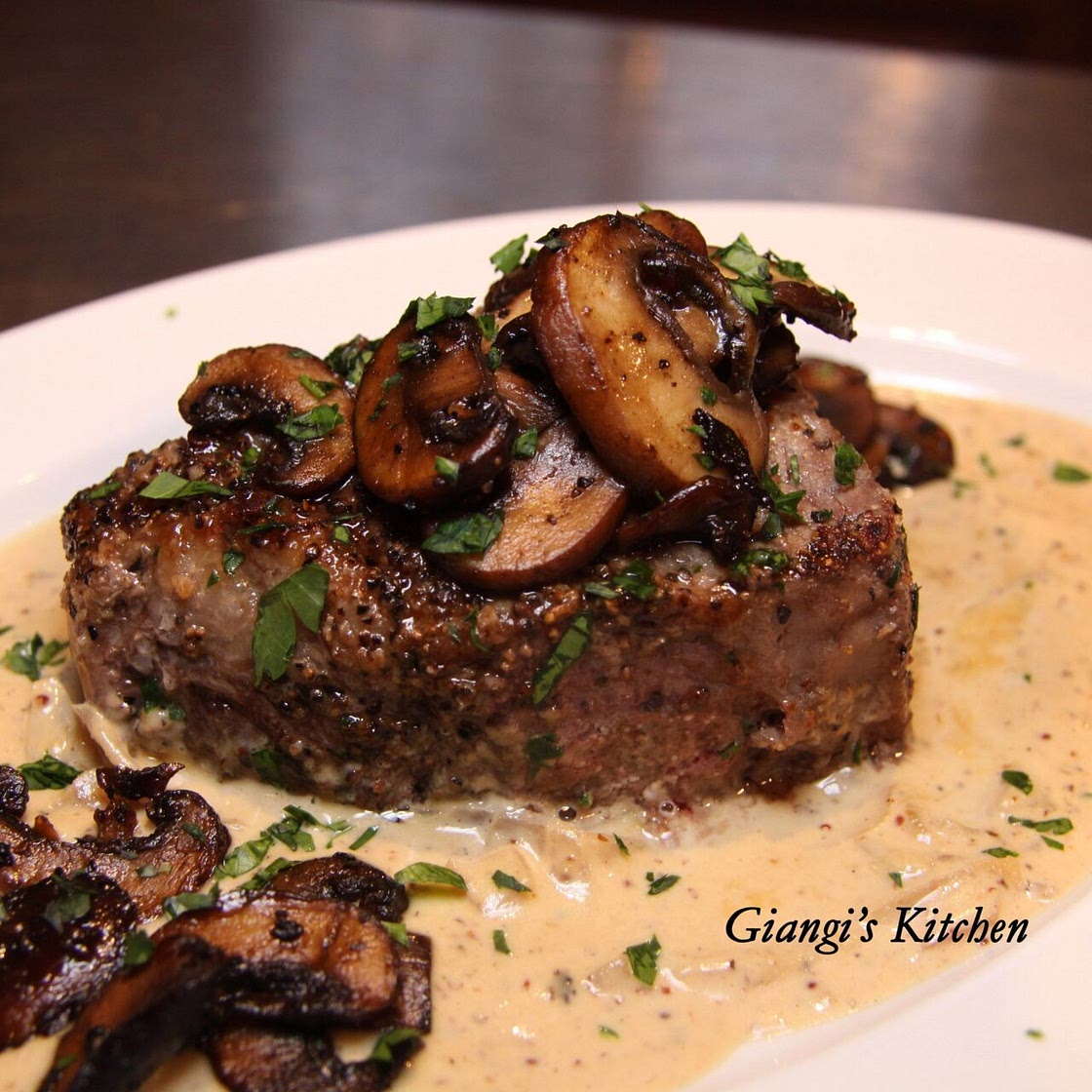 New York Steaks With Mustard and Mushrooms