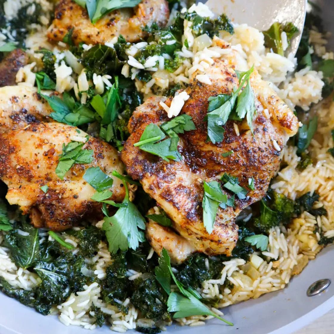 Lemony Chicken Thighs and Rice Bake