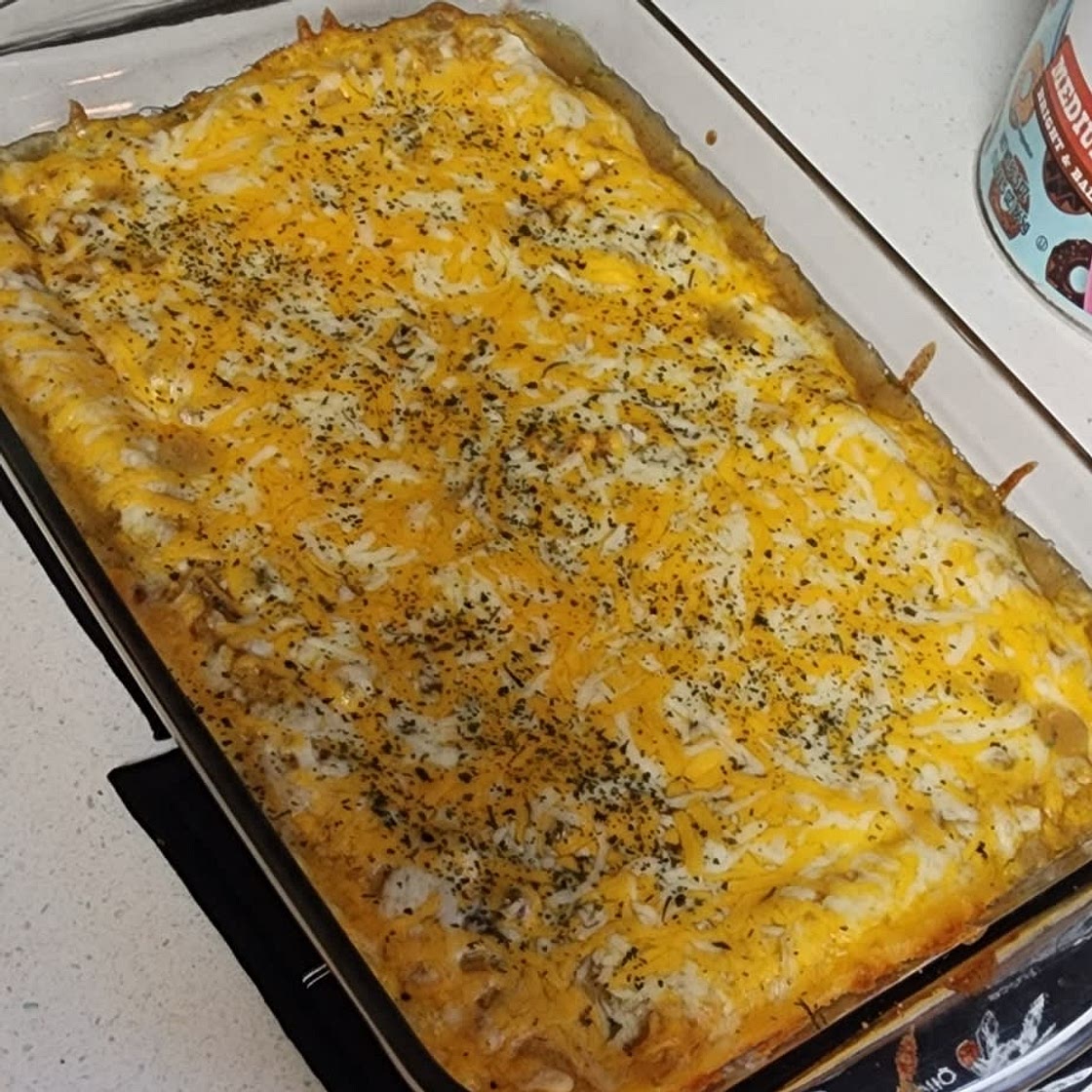 Lazy Enchiladas (Frozen Taquito Casserole)