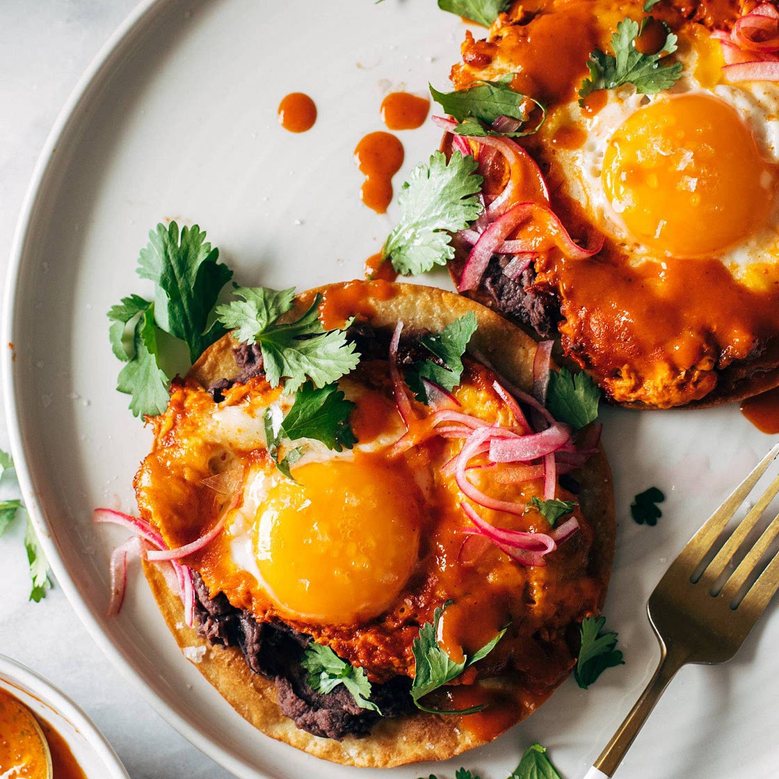 Red Chile Tostadas with Eggs