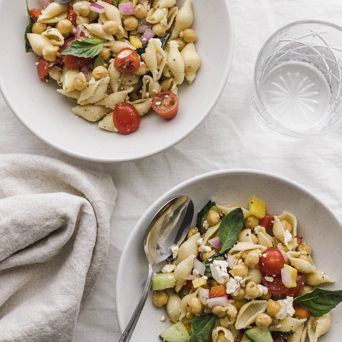 Chickpea Pasta Salad with Feta Dressing