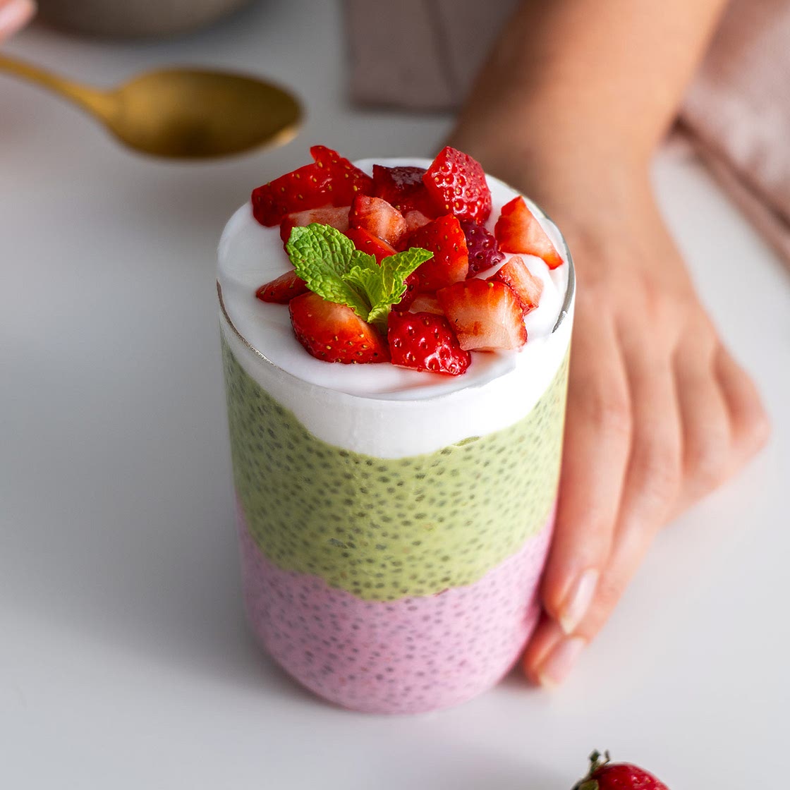 Strawberry Matcha Chia Pudding