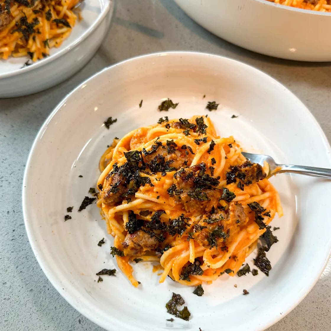 Hidden Veggie Spaghetti with Crispy kale