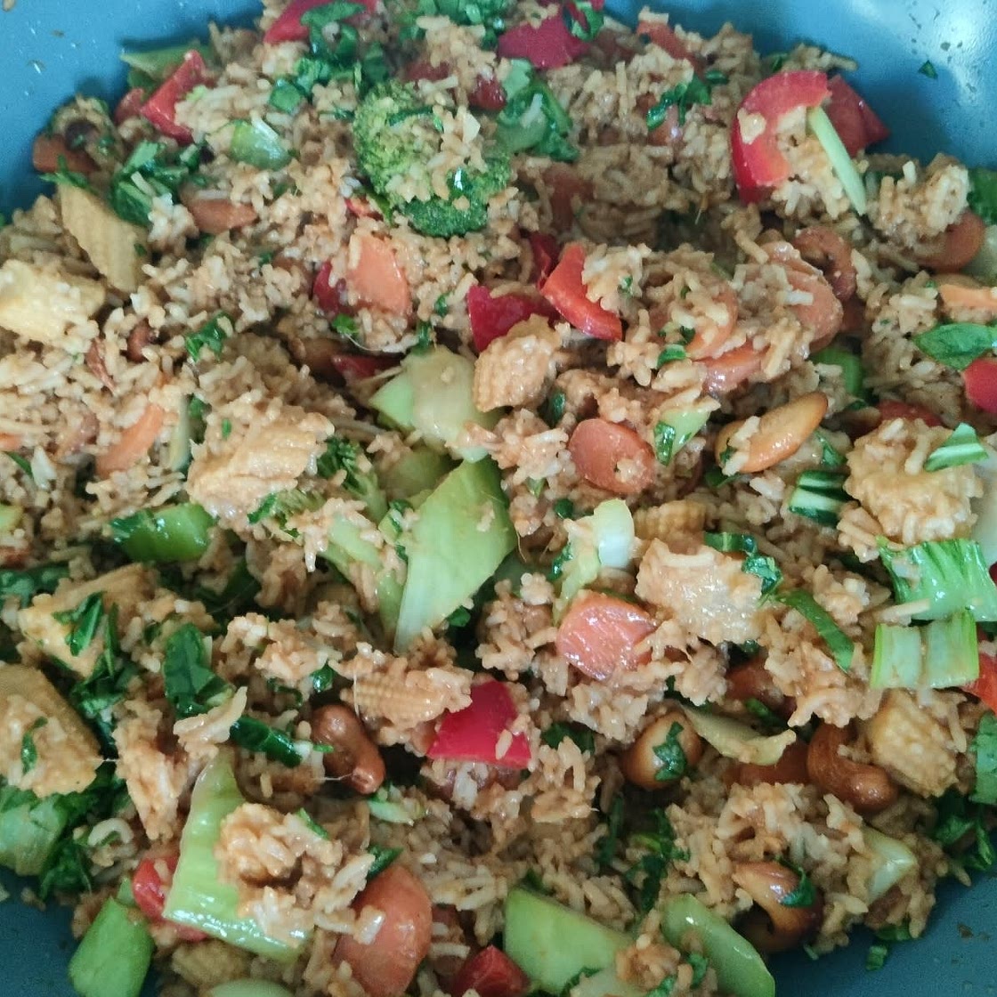 Thai Cashew Coconut Rice with Ginger Peanut Sauce