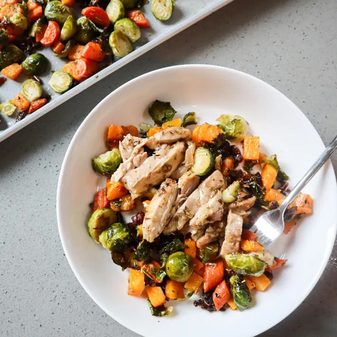 Fall Sheet Pan Veggies with Rosemary Chicken Thighs