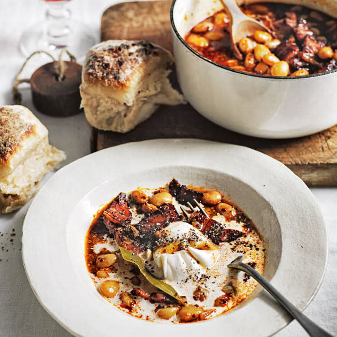 Slow-Cooked Mustard Maple Borlotti Beans
