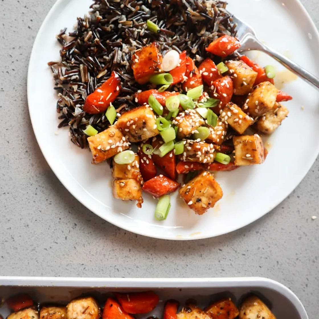 Sweet Crispy Tofu & Carrots with Wild Rice