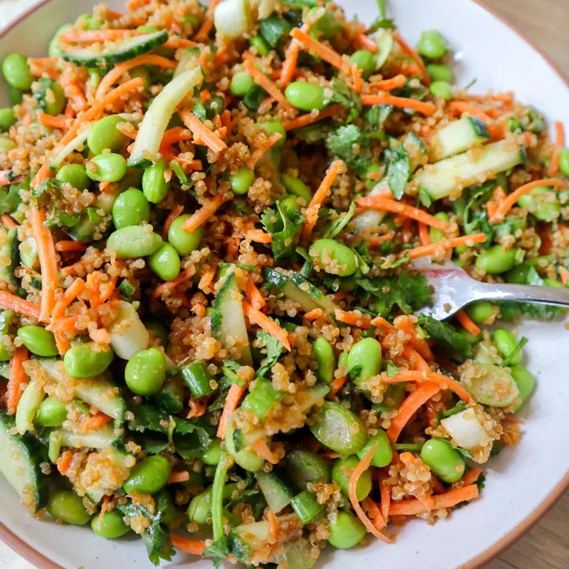 Crispy Quinoa & Edamame Peanut Salad