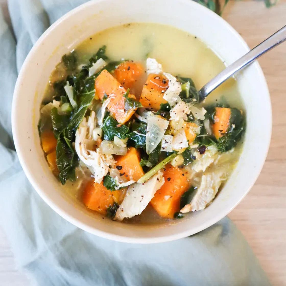 Ginger, Sweet Potato, & Kale Chicken Soup