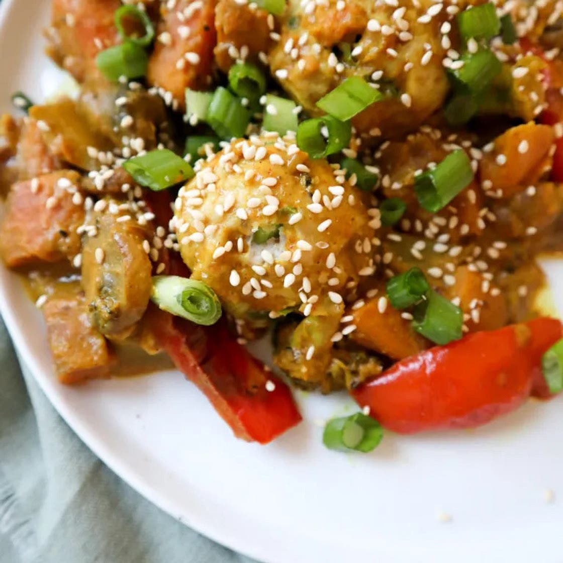 Curry Chicken Meatballs & Veggies