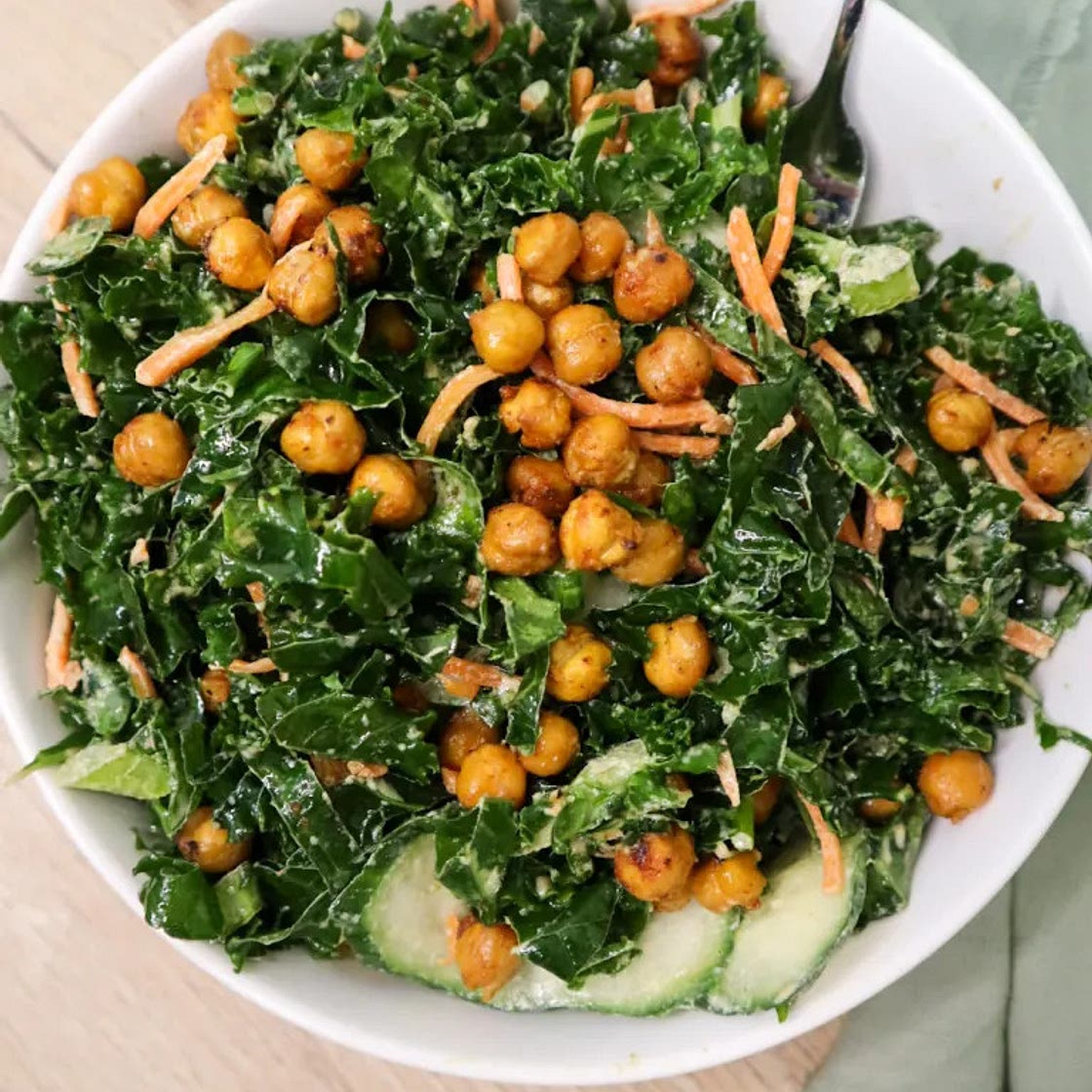 Crispy Chickpea Tahini Kale Salad