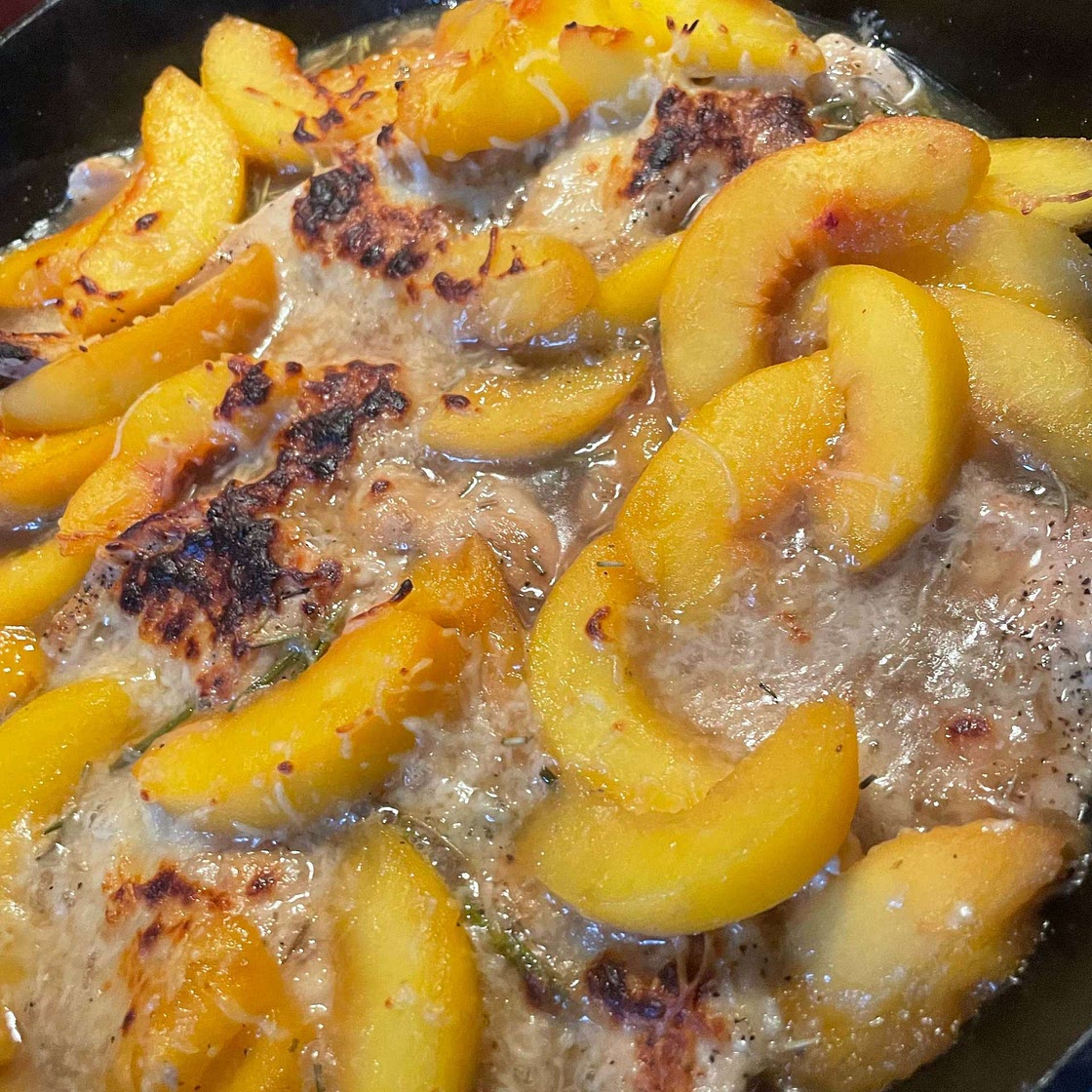 Rosemary Peach Chicken in White Wine Pan Sauce